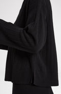 Wool Cashmere Blend Wide Neck Rib Jumper in Black sleeve detail - Pringle of Scotland
