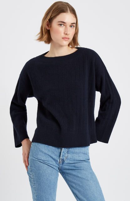 Pringle of Scotland Cashmere Blend Wide Neck Rib Jumper In Indigo on model