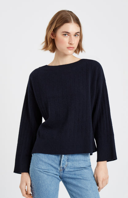 Pringle of Scotland Cashmere Blend Wide Neck Rib Jumper In Indigo