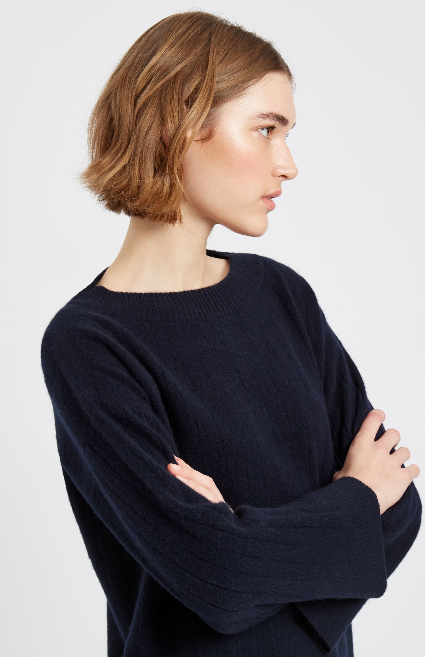 Pringle of Scotland Cashmere Blend Wide Neck Rib Jumper In Indigo side view