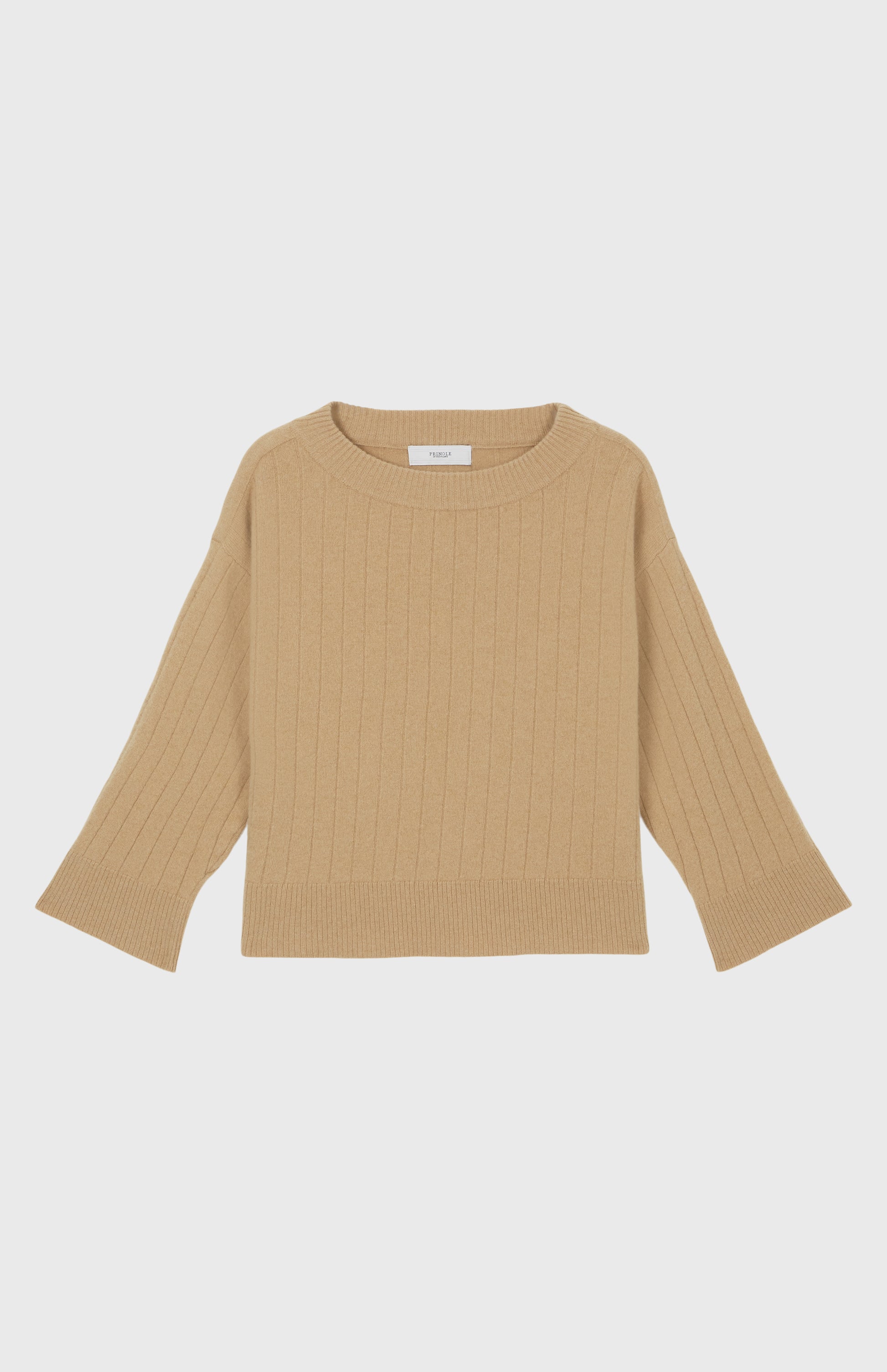 Pringle of Scotland Wool Cashmere Blend Wide Neck Rib Jumper In Sand