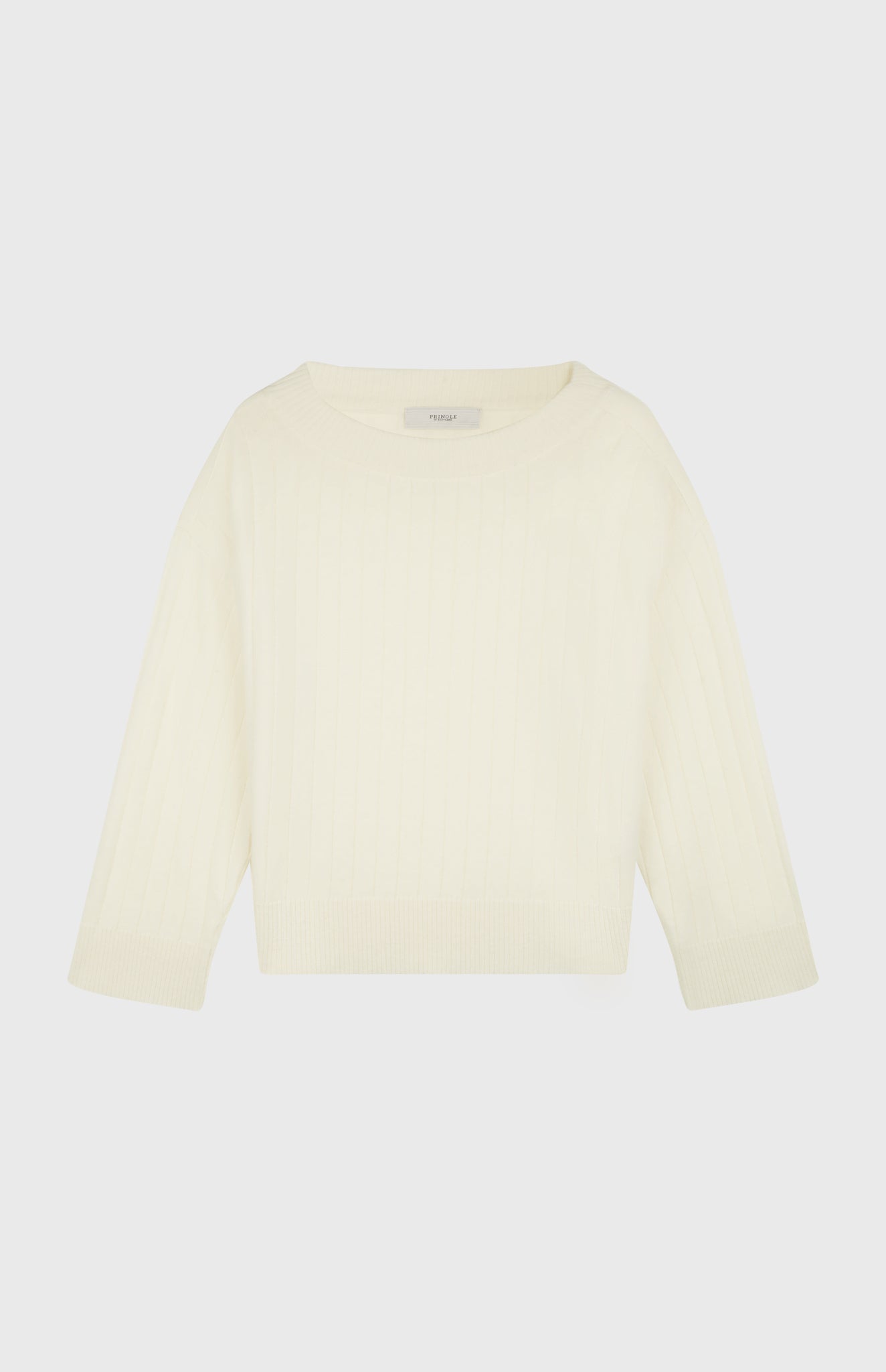 Wool Cashmere Blend Wide Neck Rib Jumper in Cream flat shot - Pringle of Scotland