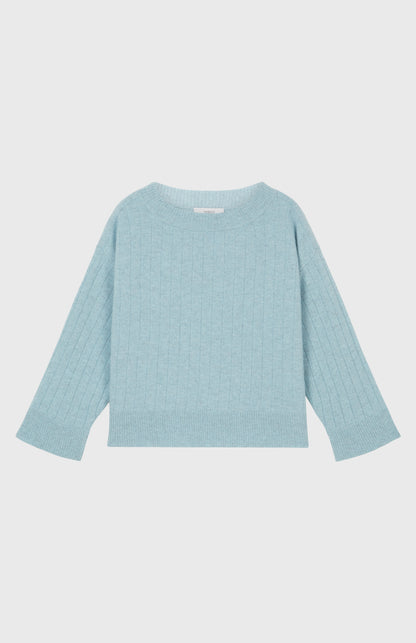 Pringle of Scotland Cashmere Blend Wide Neck Rib Jumper In Aqua