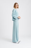 Pringle of Scotland Cashmere Blend Wide Neck Rib Jumper In Aqua with matching wide leg trousers