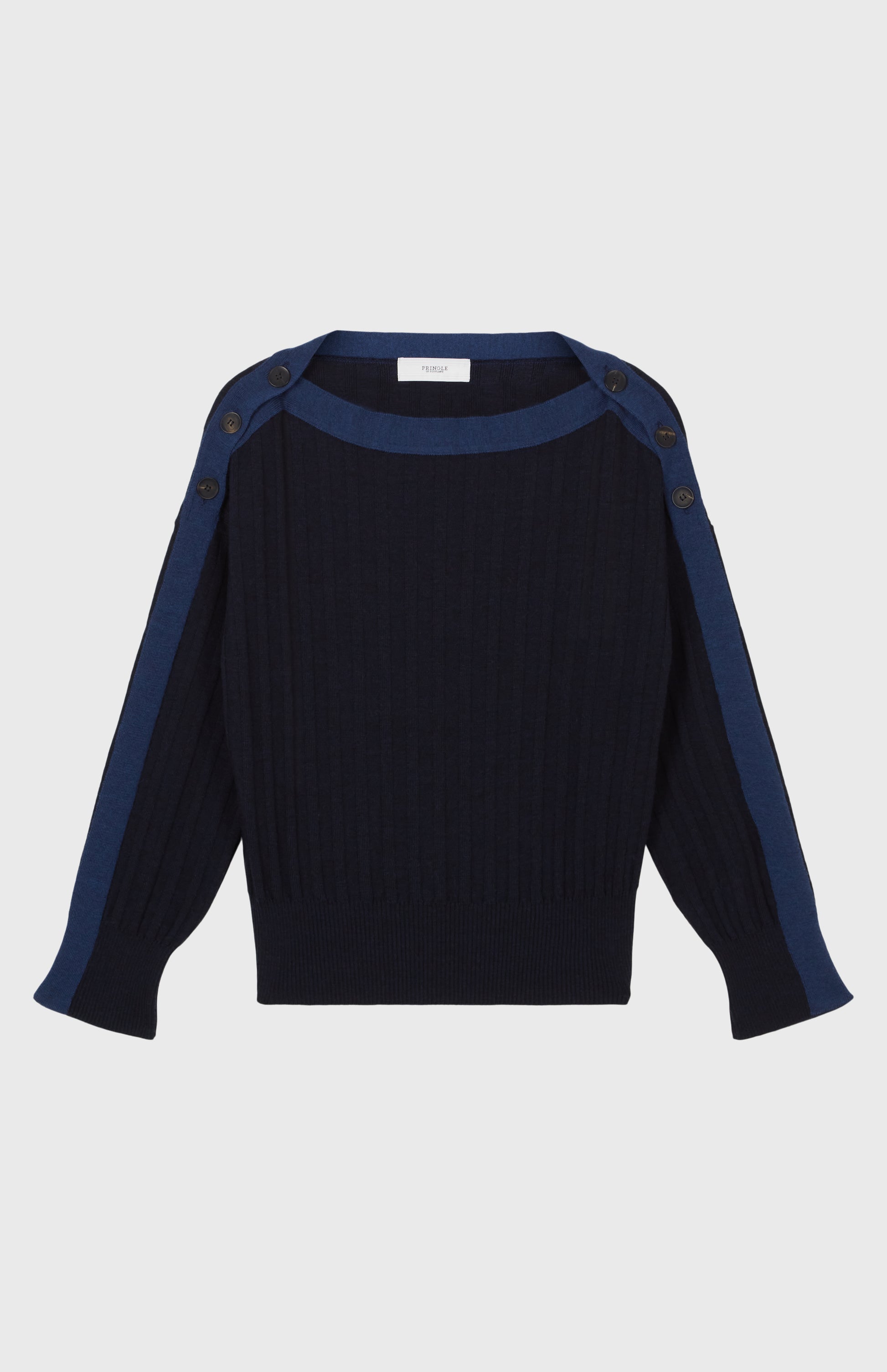 Pringle of Scotland Bateau Neck Merino Jumper with Broad Rib in Navy