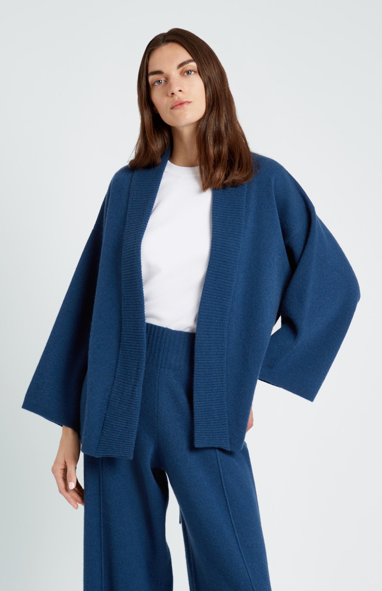 Pringle of Scotland Women's Cashmere Blend Wrap Cardigan in Night Sky on model