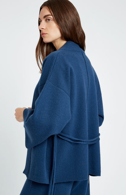 Pringle of Scotland Women's Cashmere Blend Wrap Cardigan in Night Sky showing belt detail