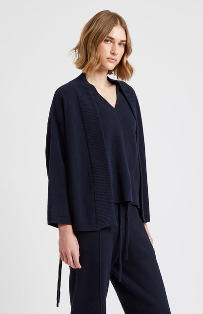 Pringle of Scotland Women's Cashmere Blend Wrap Cardigan in Indigo on model