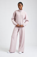 Cashmere Blend Zip Thru Jacket in Powder Pink on model full length - Pringle of Scotland