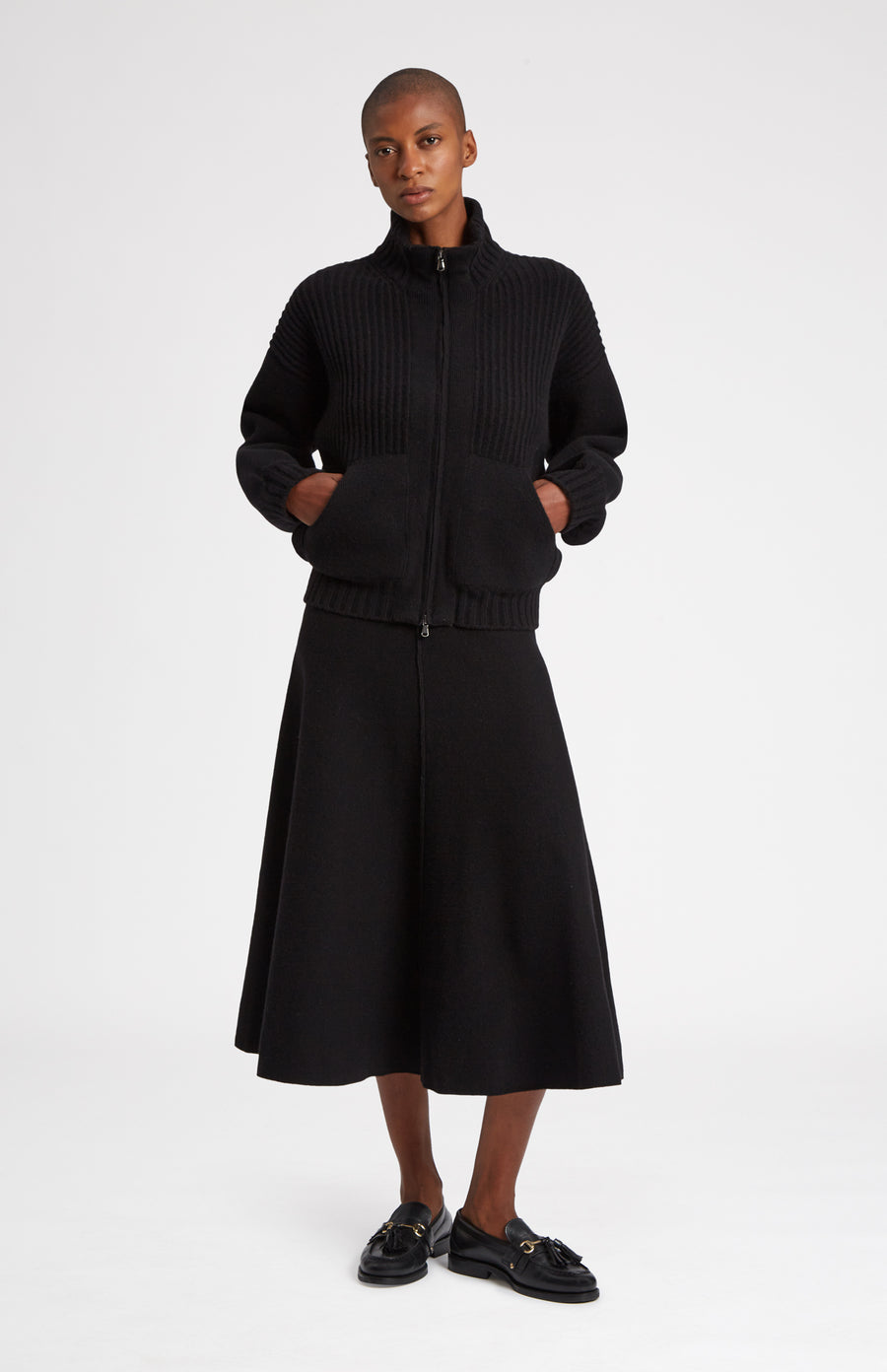 Cashmere Blend Midi Skirt In Black