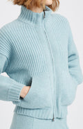 Pringle of Scotland Women's Cashmere Blend Zip Thru Jacket In Aqua Melange showing pocket detail