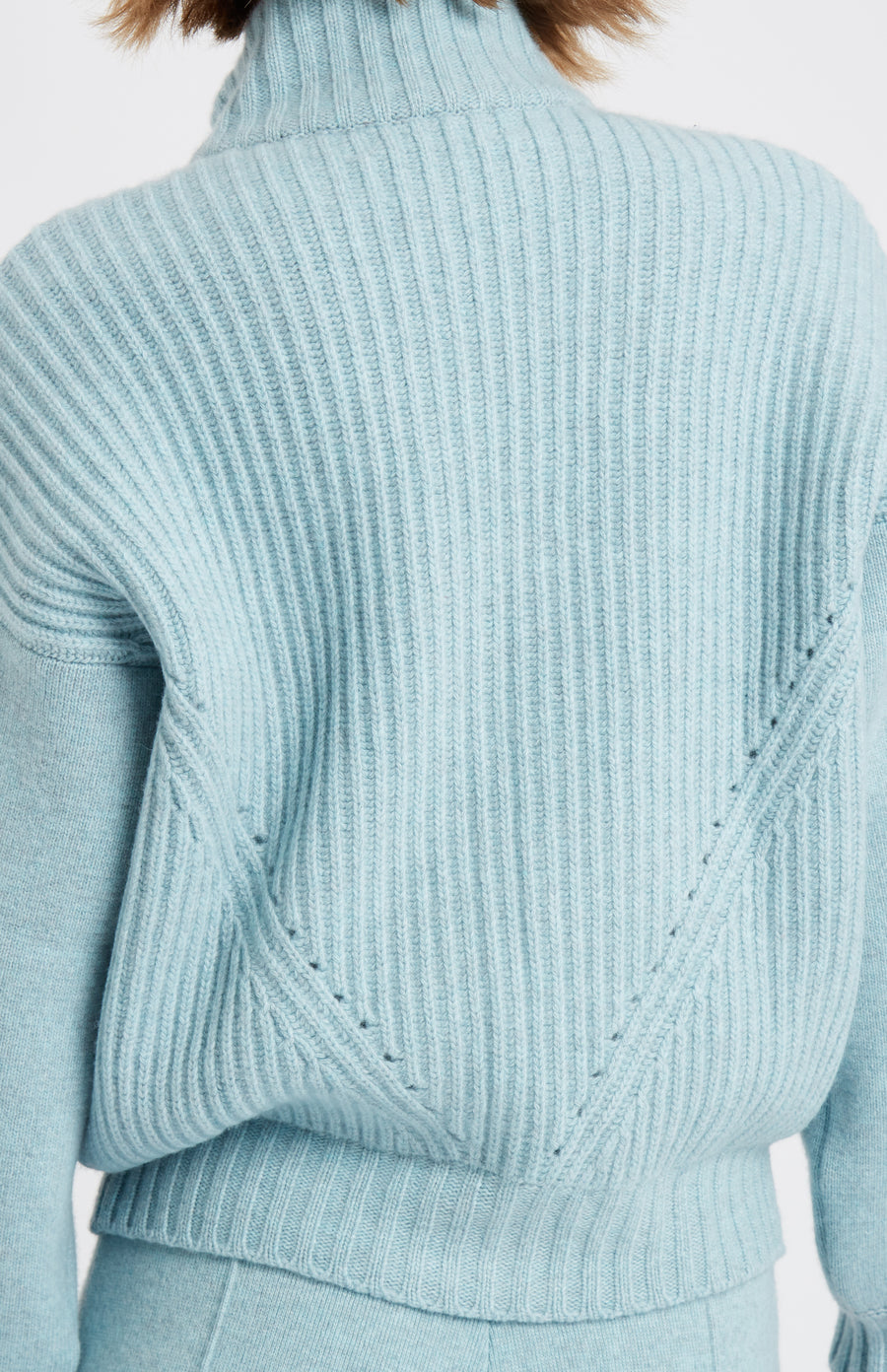Pringle of Scotland Women's Cashmere Blend Zip Thru Jacket In Aqua Melange back detail