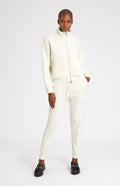 Cashmere Blend Zip Thru Jacket in Cream on model full length - Pringle of Scotland