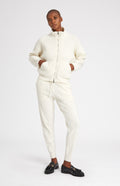 Cashmere Blend Zip Thru Jacket in Cream on female model - Pringle of Scotland