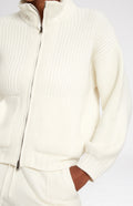 Cashmere Blend Zip Thru Jacket in Cream zip detail- Pringle of Scotland