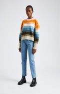 Brushed Lambswool jumper with allover stripe in powder pink - Pringle of Scotland