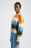 Brushed Lambswool jumper with allover stripe in powder pink side view - Pringle of Scotland