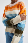 Brushed Lambswool jumper with allover stripe in powder pink stripe detail - Pringle of Scotland