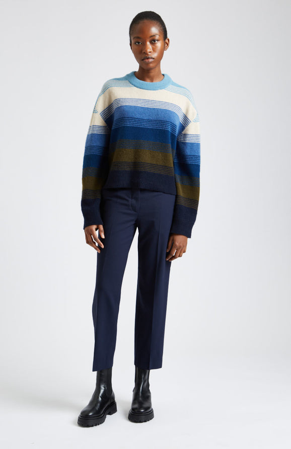 Brushed Lambswool Jumper With Allover Stripe In Blue Smoke