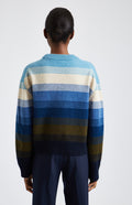 Brushed Lambswool jumper with allover stripe in Blue Smoke rear view - Pringle of Scotland