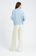 Women's Lightweight Cashmere Open Cardigan with Tie in Mirage Blue rear view