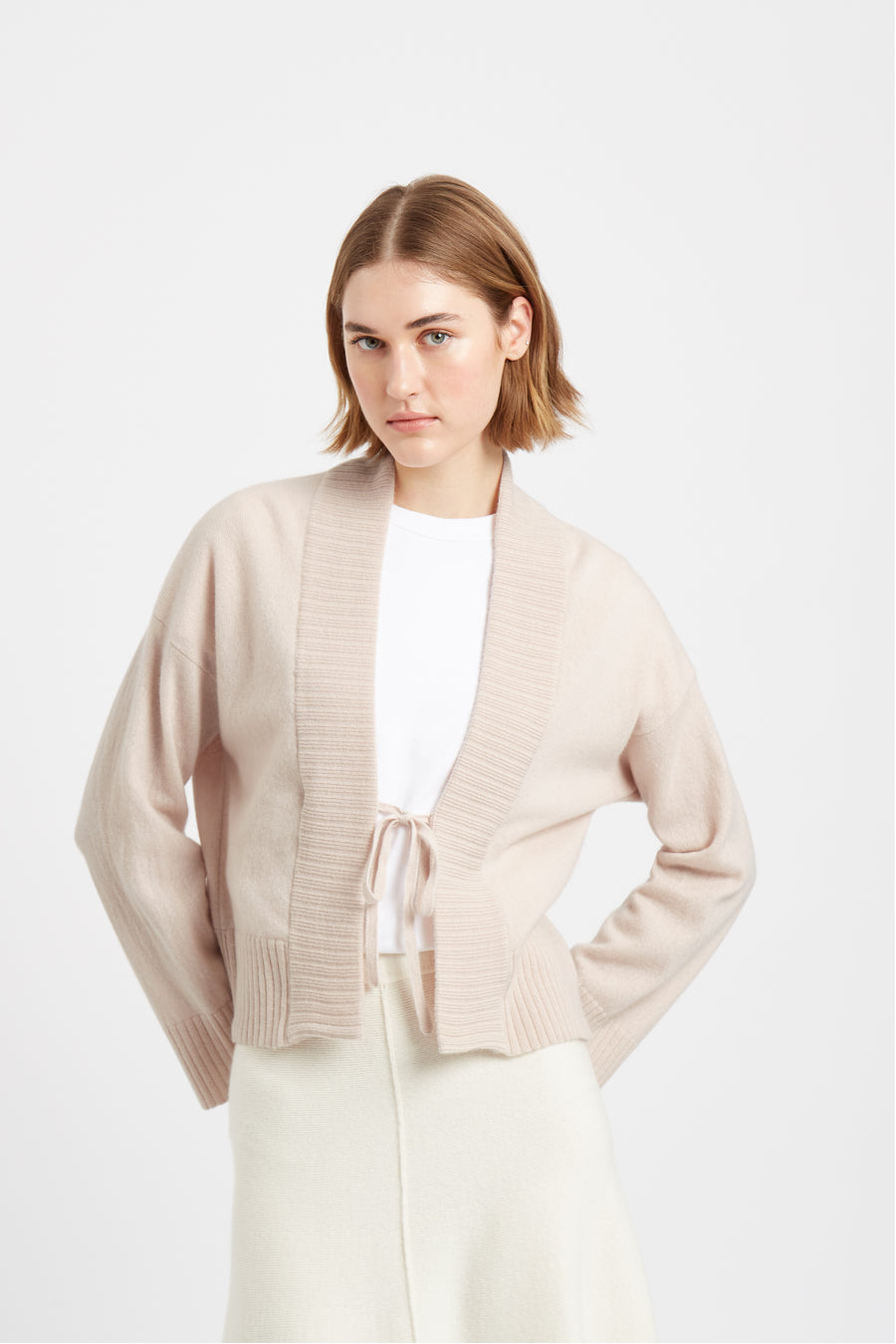 Pringle of Scotland Lightweight Cashmere Cardigan with Tie in Pink
