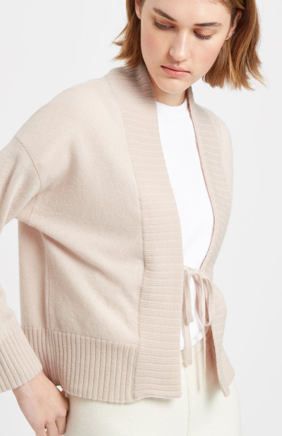 Women's Lightweight Cashmere Open Cardigan With Tie In Pastel Pink