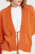 Pringle of Scotland Lightweight Cashmere Cardigan with Tie in Orange showing tie detail