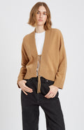 Women's Lightweight Cashmere Open Cardigan with Tie in Sand on model