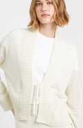 Pringle of Scotland Lightweight Cashmere Cardigan with Tie in Off White showing tie detail