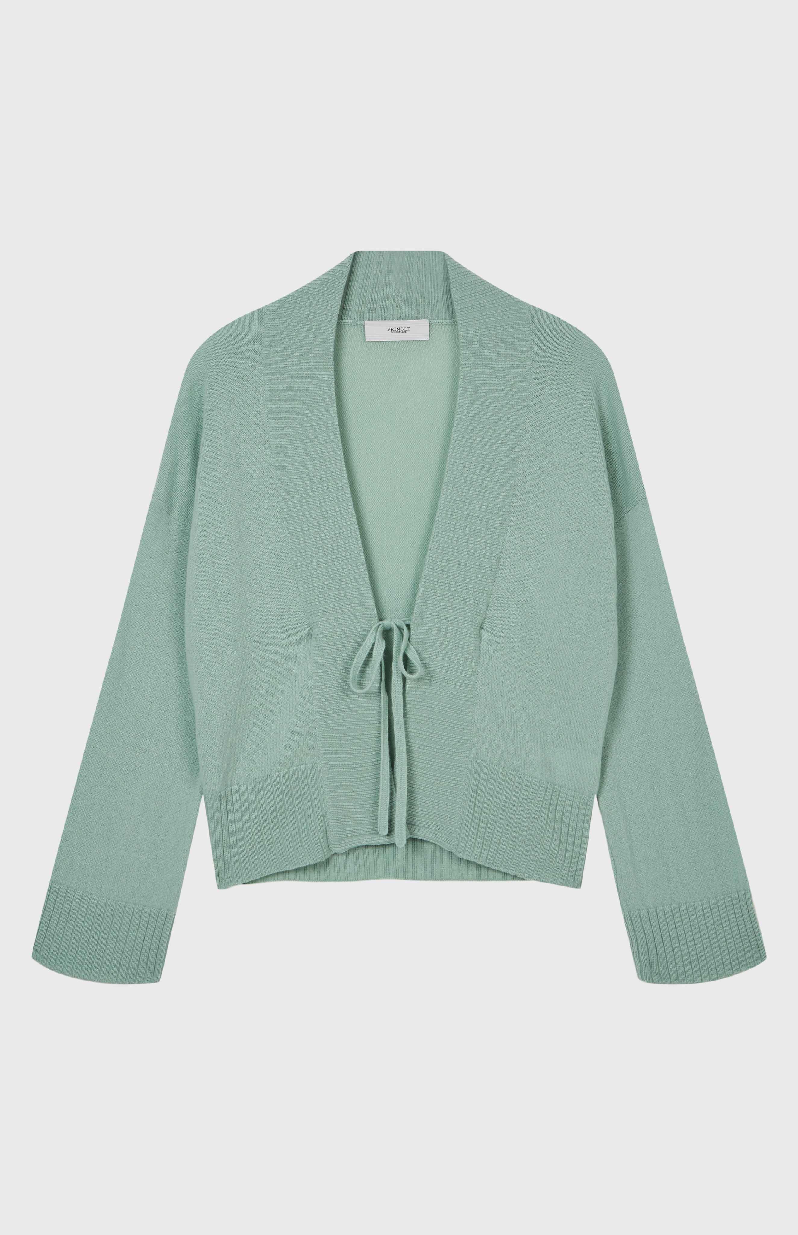 Women s Lightweight Cashmere Open Cardigan With Tie In Aniseed Green