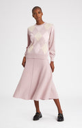 Cashmere Blend Midi Skirt In Powder Pink on model full length - Pringle of Scotland