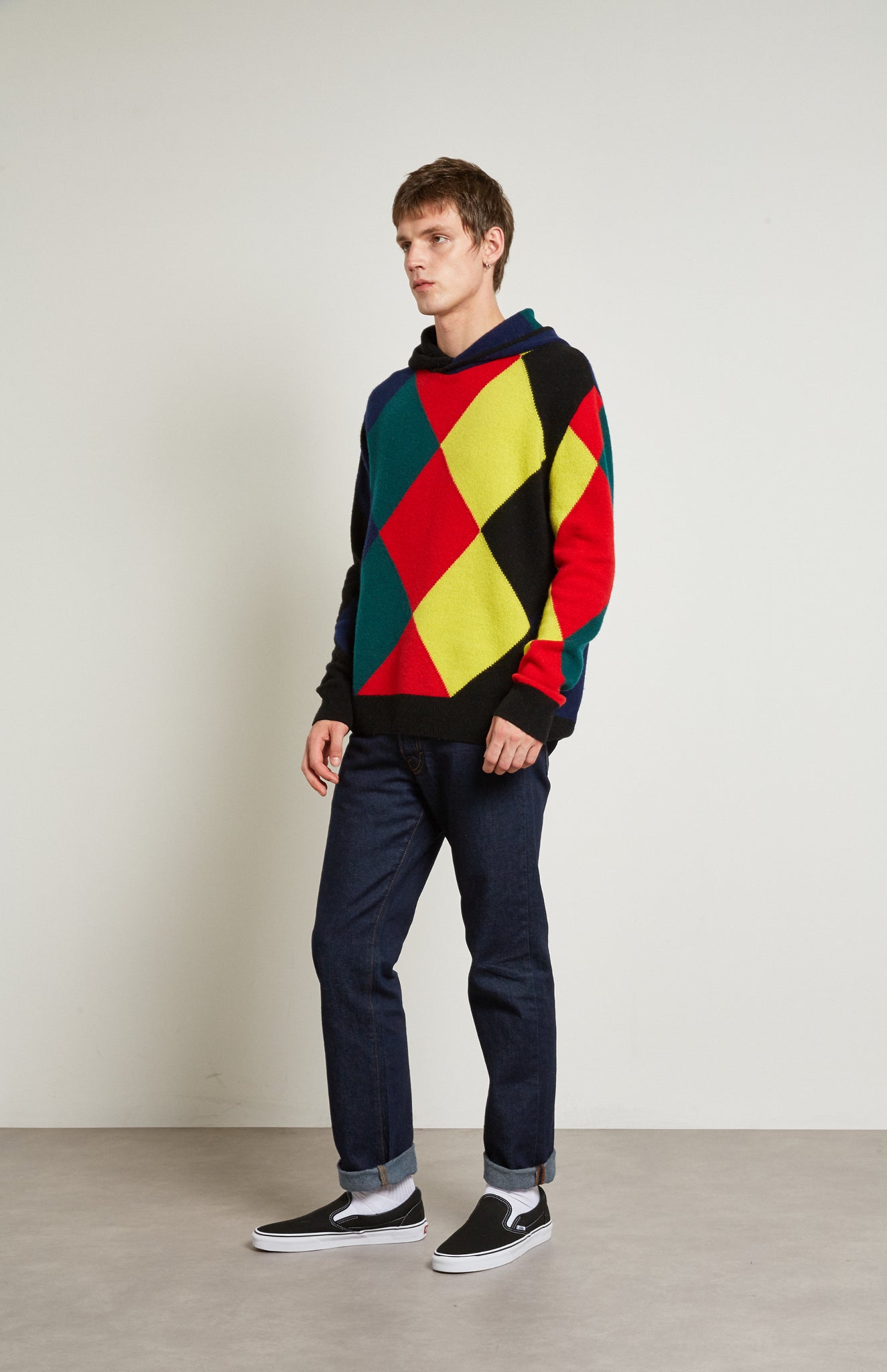 Pringle Reissued Unisex Harlequin Argyle Hoodie on male model