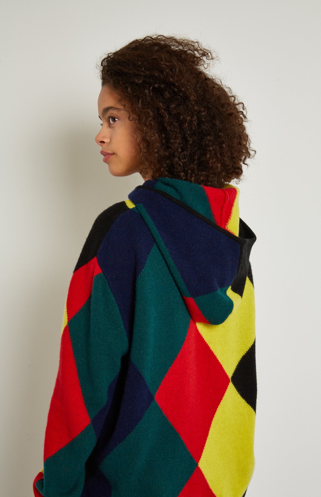 Pringle Reissued Unisex Harlequin Argyle Hoodie backshot on female