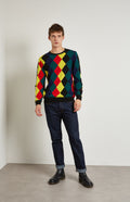 Pringle Reissued Unisex Harlequin Argyle Sweater in multi colours on men's model