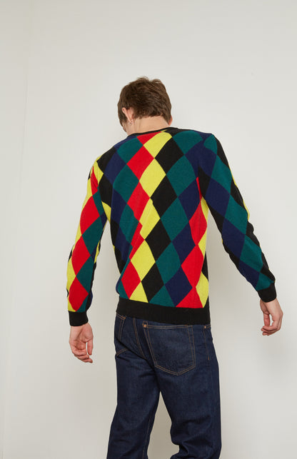 Pringle Reissued Unisex Harlequin Argyle Sweater in multi colours on men's model back