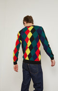 Pringle Reissued Unisex Harlequin Argyle Sweater in multi colours on men's model back