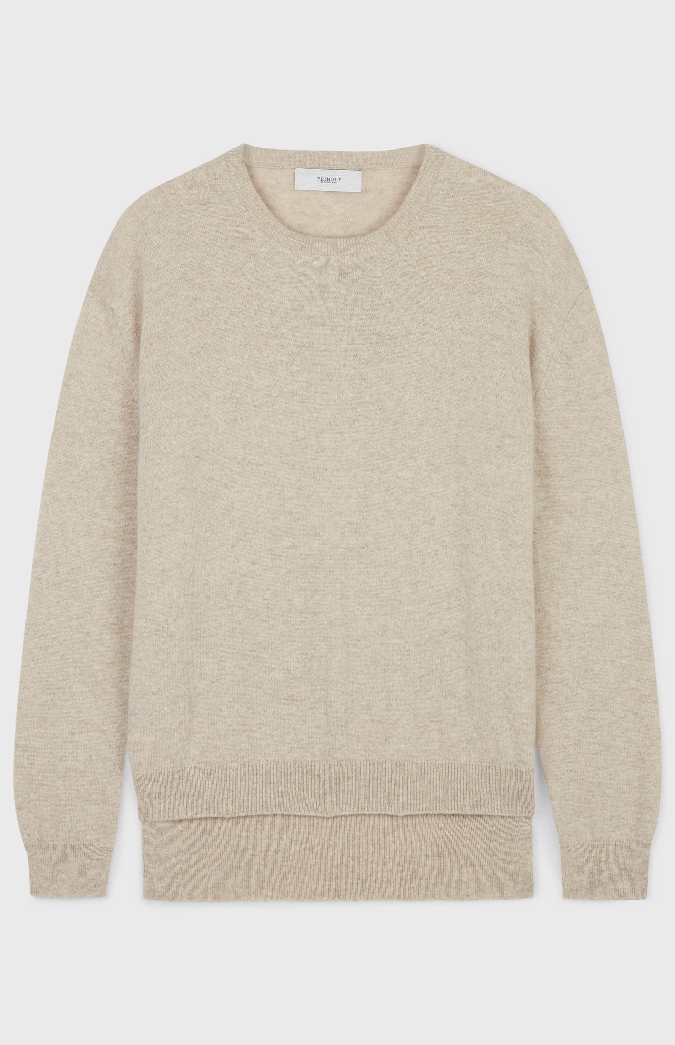 Round Neck Cashmere Jumper In Light Beige flat shot - Pringle of Scotland