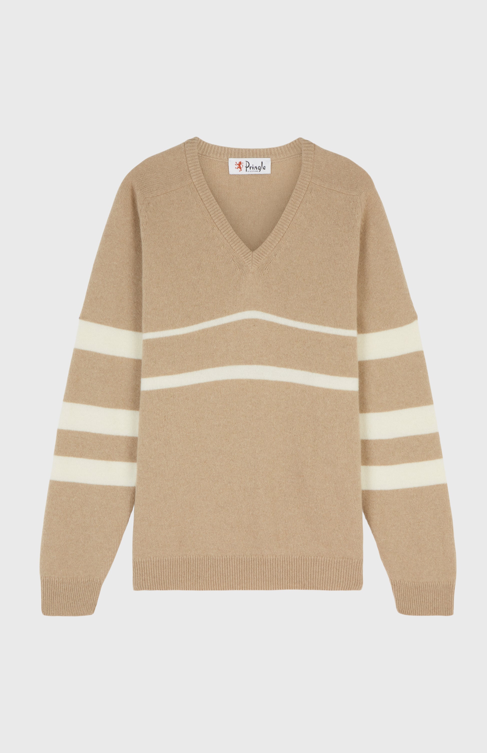 Pringle of Scotland | Archive Stripe Lambswool Blend Jumper In Camel/Ivory