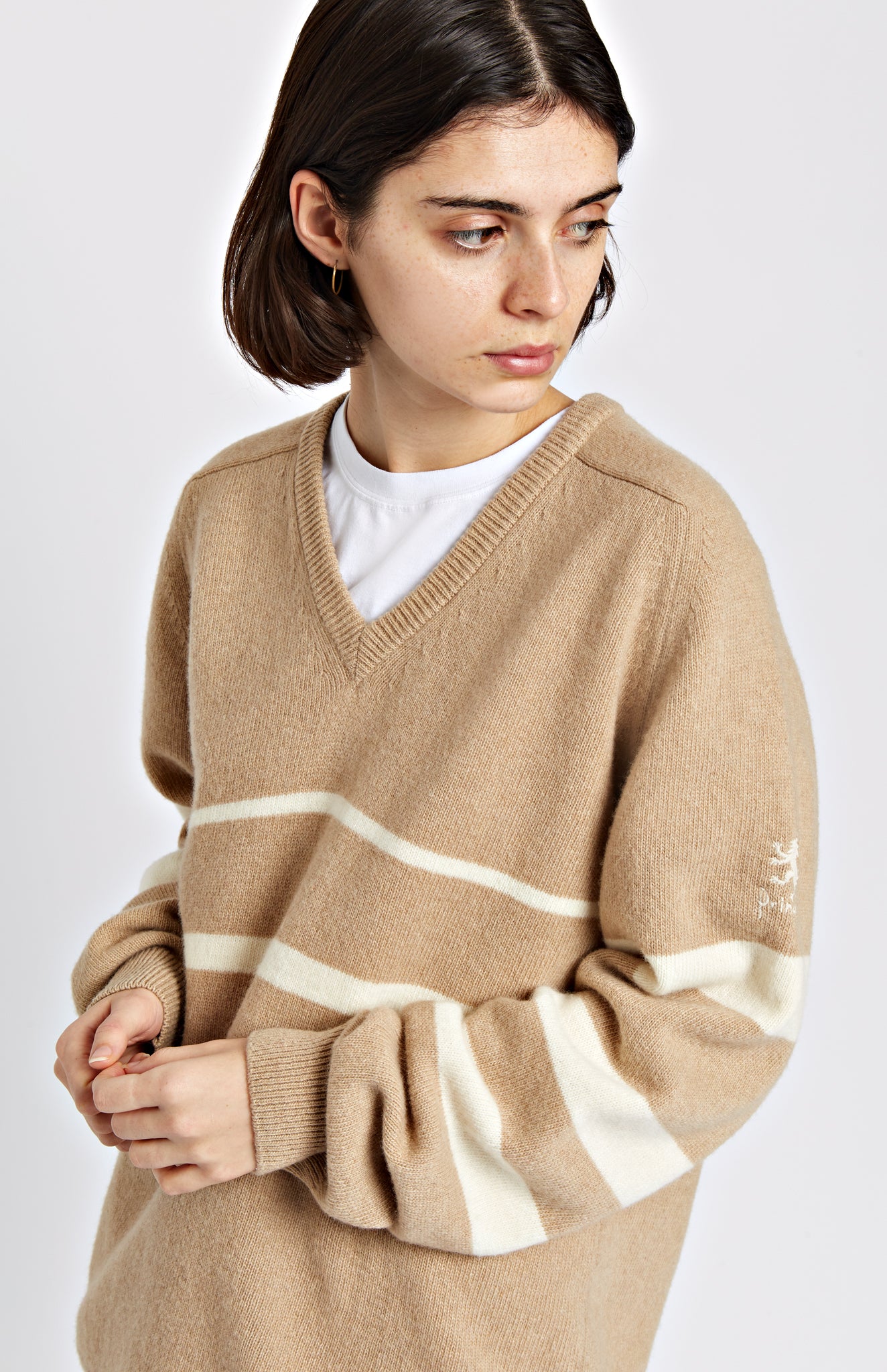 Pringle of Scotland | Archive Stripe Lambswool Blend Jumper In Camel/Ivory Women Detail