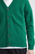 V Neck Brushed Sheltand Wool Cardigan in Emerald button detail - Pringle of Scotland
