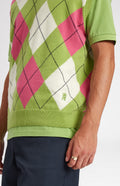 Heritage argyle golf sleeveless jumper in Field Green & Ivory embroidery detail- Pringle of Scotland