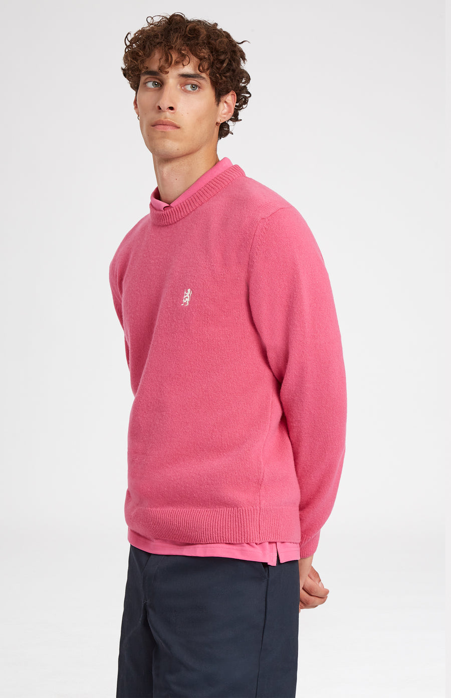 Pringle of Scotland Round Neck Lambswool Golf Jumper In Heather Pink