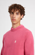 Round Neck Lambswool Golf Jumper In Heather Pink embroidery detail - Pringle of Scotland