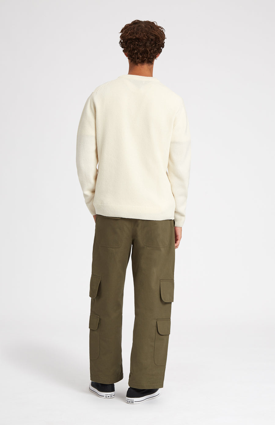 Round Neck Lambswool Blend Golf Jumper In Ivory rear view - Pringle of Scotland