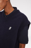 Unisex V Neck Sleeveless Golf Jumper In Navy embroidery detail - Pringle of Scotland