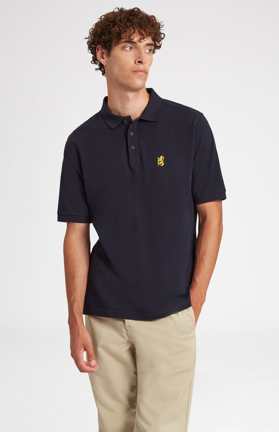 Cotton Heritage Golf Polo Shirt In Navy on male model - Pringle of Scotland