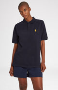 Cotton Heritage Golf Polo Shirt In Navy on female model - Pringle of Scotland