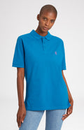 Cotton Heritage Golf Polo Shirt In Lagoon on female model - Pringle of Scotland