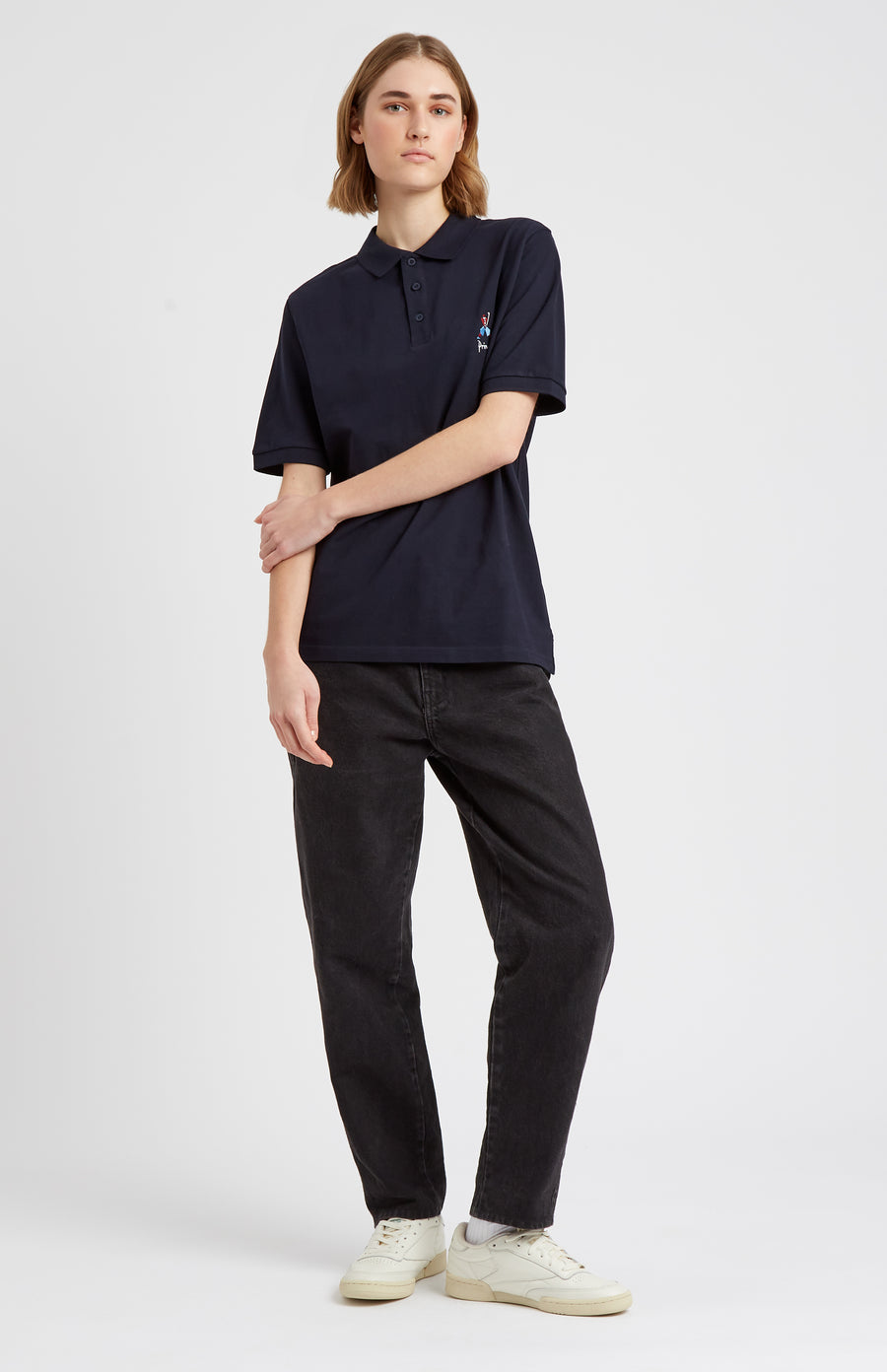Geometric George Golf Cotton Polo Shirt In Navy